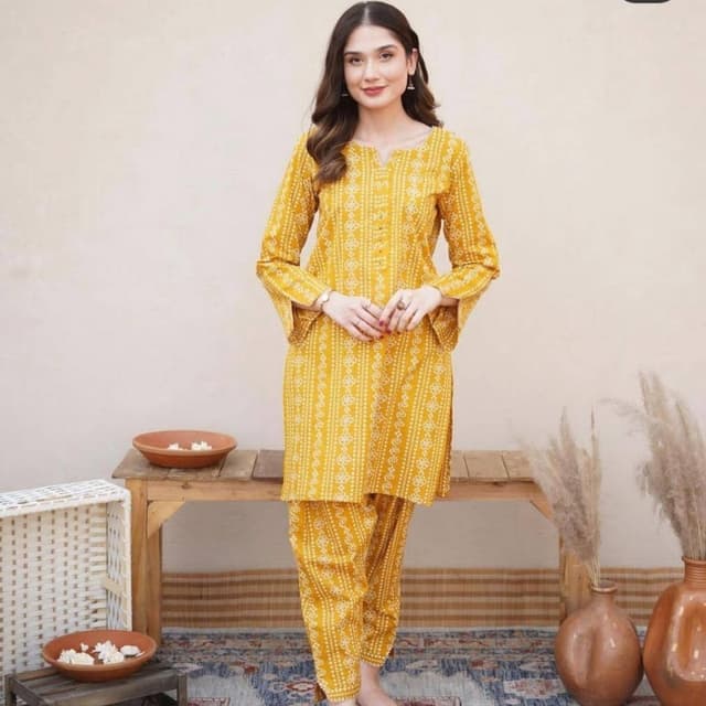 2 Pcs Digital Block Printed Lawn Chunri Suit