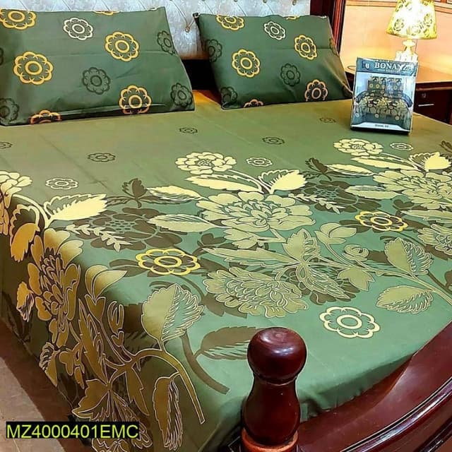 3 Pcs Cotton Salonica Printed Bedsheet