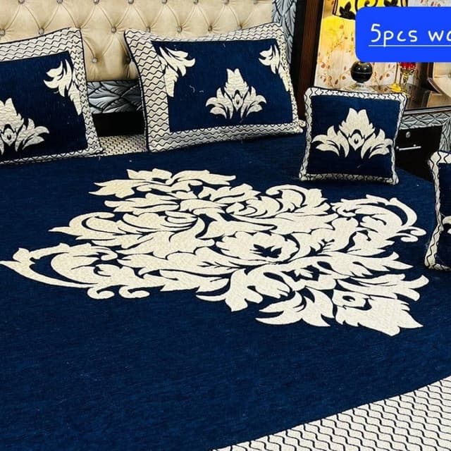 5 Pcs Velvet Jacquard Double Bedsheet colors available