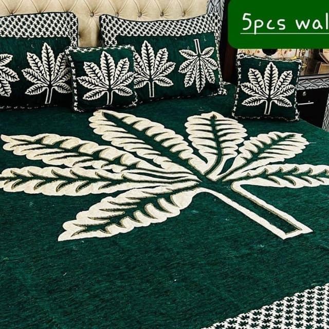 5 Pcs Velvet Jacquard Double Bedsheet flower design